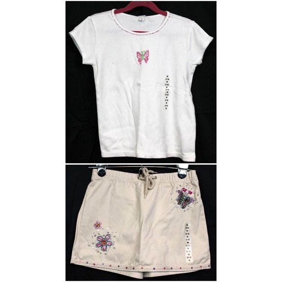 GAP Girls 2 Pc Beaded Butterfly Shirt Skort 7 8 M White Beige NWT Summer Beach - Picture 1 of 12